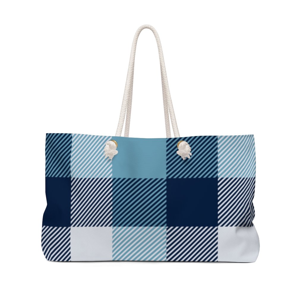 Weekender Tote Bag, Blue/white Plaid