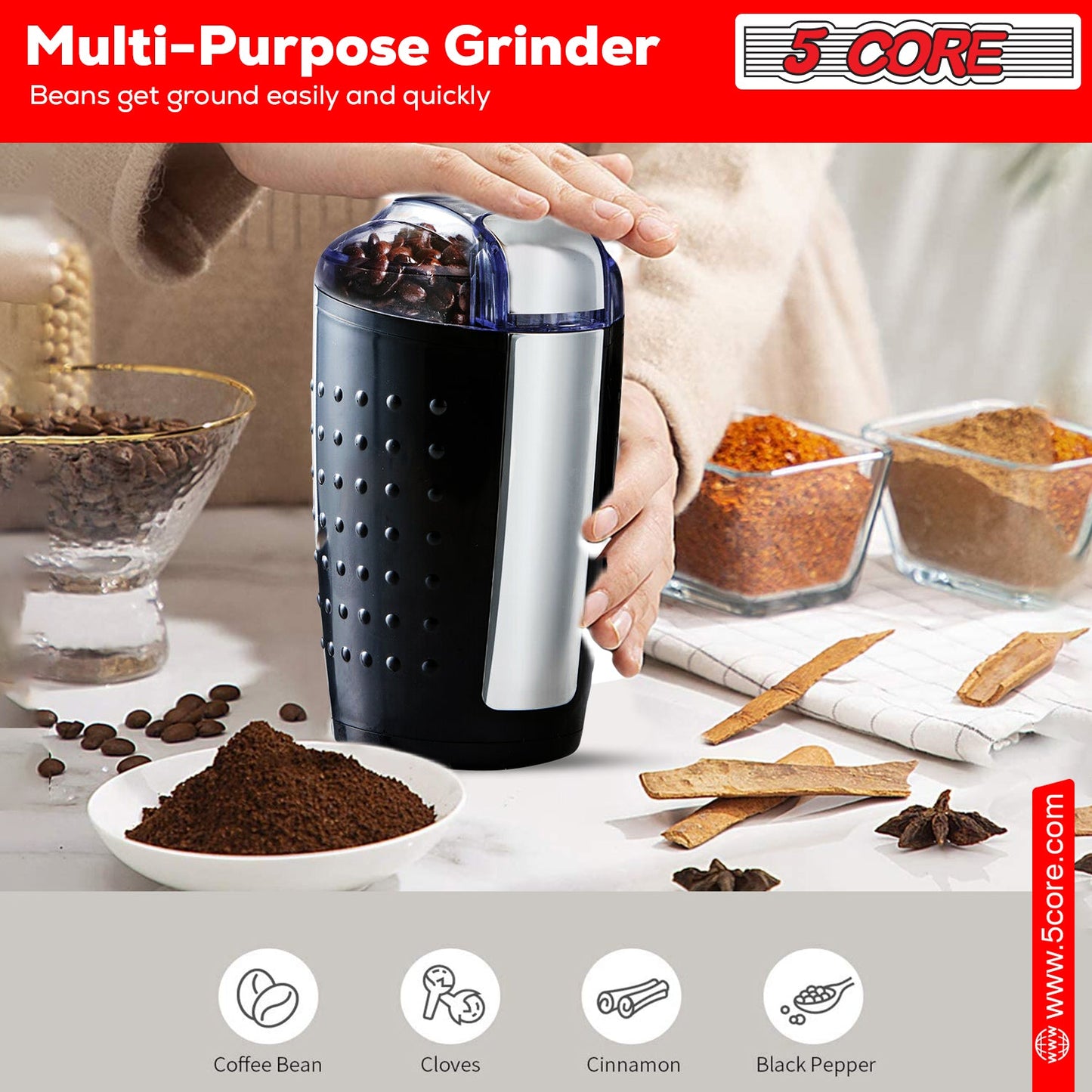 5Core Coffee Grinder 85 Gram Capacity 150W Electric Bean Spice