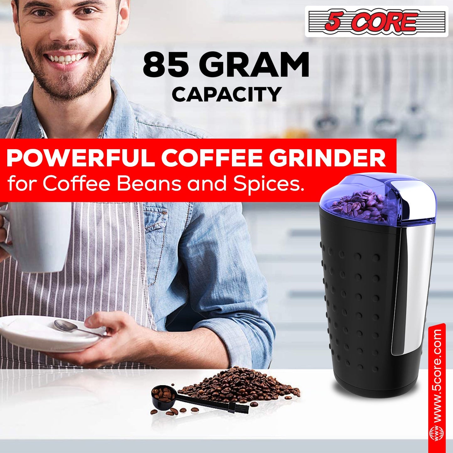 5Core Coffee Grinder 85 Gram Capacity 150W Electric Bean Spice