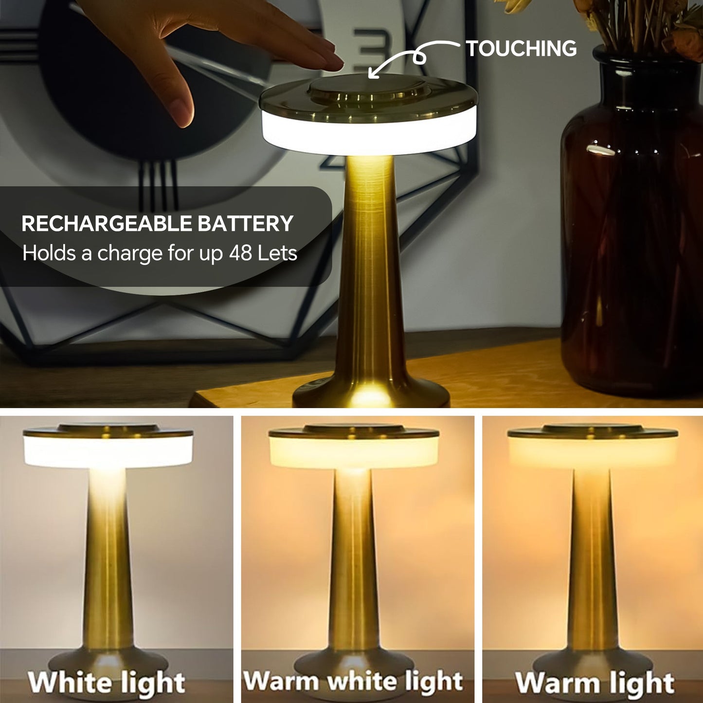 LED Table Lamp Touch Console Dimmable USB Rechargeable Desk Lamp Night