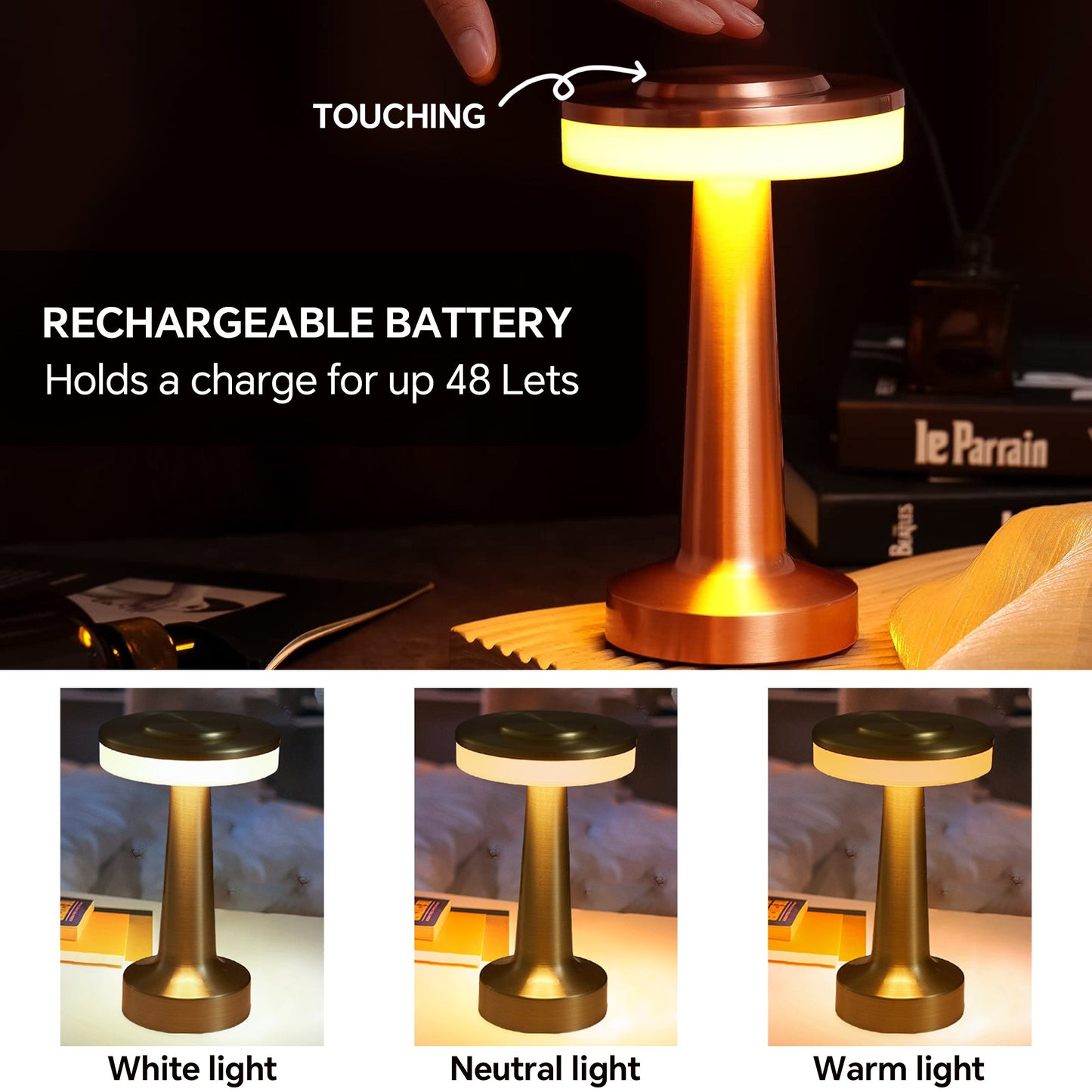 LED Table Lamp Touch Console Dimmable USB Rechargeable Desk Lamp Night