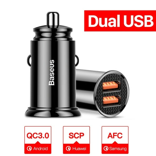 Cargador de coche USB dual Baseus de 5 A, carga rápida, 2 puertos, 12-24 V, para encendedor de cigarrillos