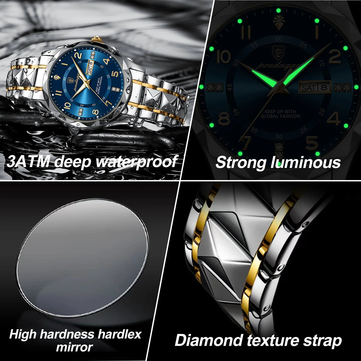 POEDAGAR Luxury Men Quartz Watch Waterproof Date Week Luminous