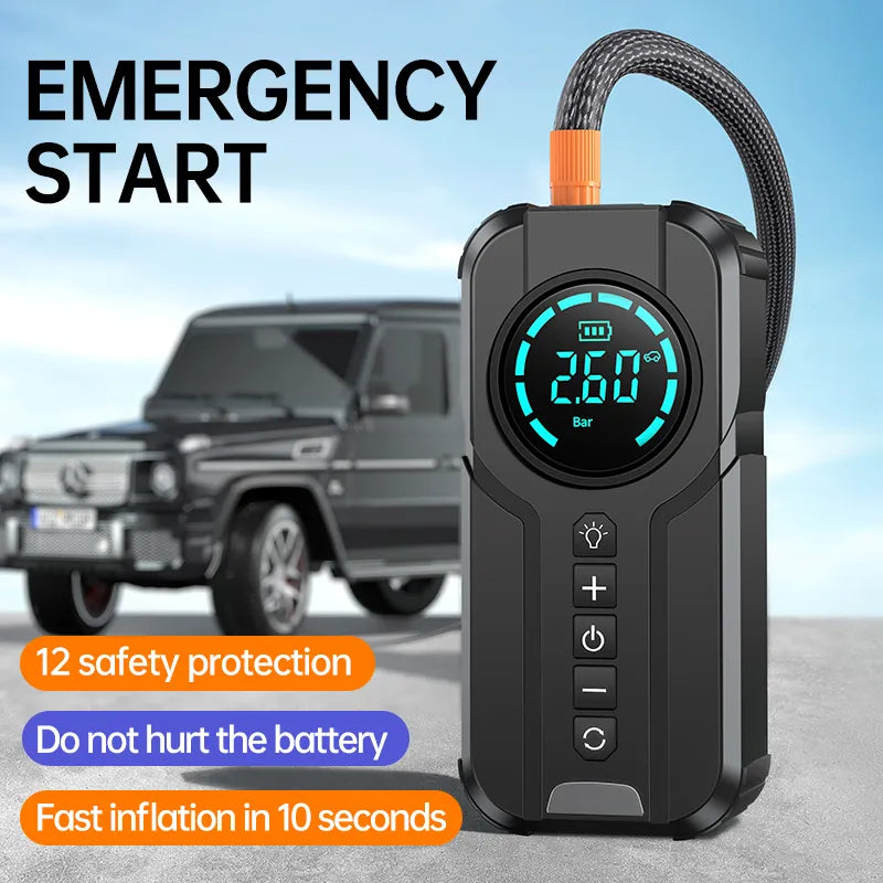 Car Jump Starter Air Pump Power Bank Lighting Portable Air Compressor