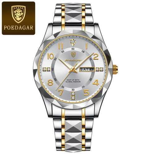 POEDAGAR Luxury Men Quartz Watch Waterproof Date Week Luminous