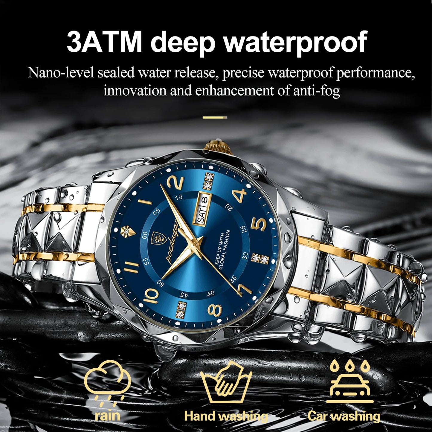 POEDAGAR Luxury Men Quartz Watch Waterproof Date Week Luminous