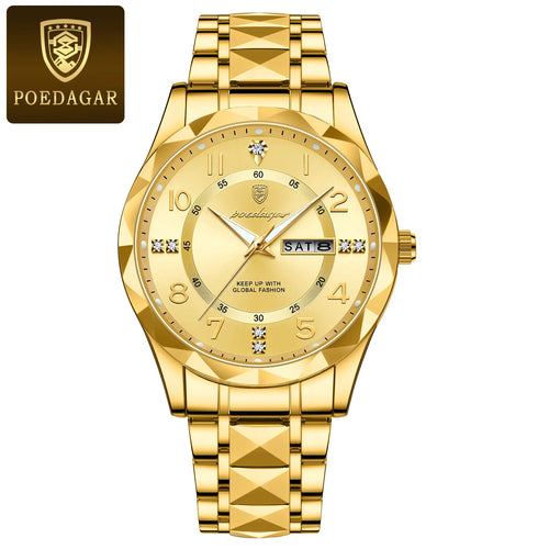 POEDAGAR Luxury Men Quartz Watch Waterproof Date Week Luminous