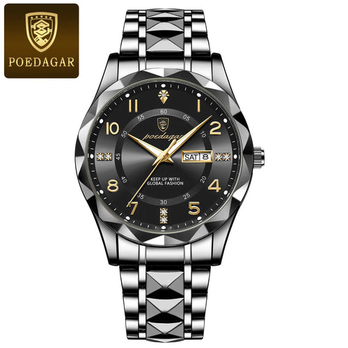 POEDAGAR Luxury Men Quartz Watch Waterproof Date Week Luminous