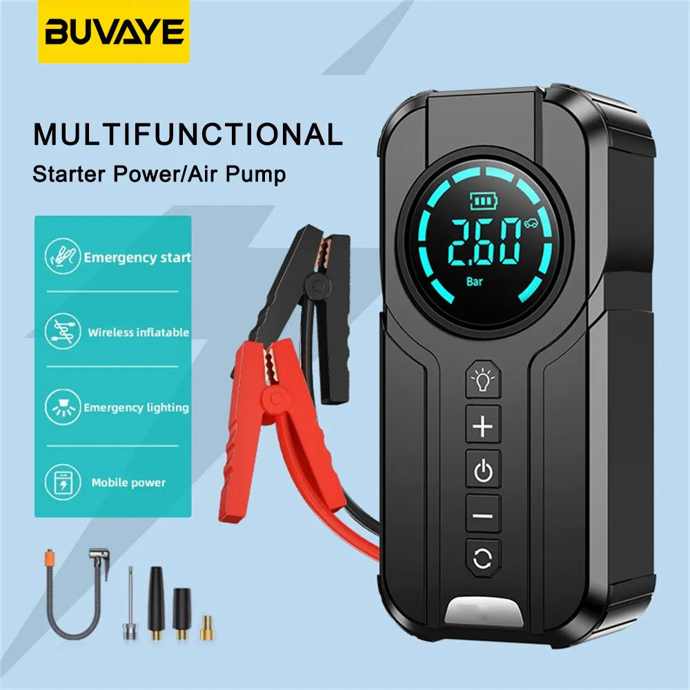 Car Jump Starter Air Pump Power Bank Lighting Portable Air Compressor