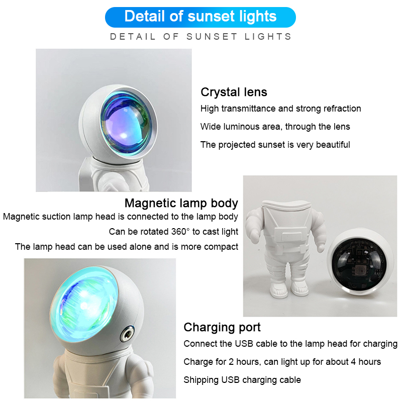 Rechargeable  Astronaut LED Sunset Projection Lamp with Base